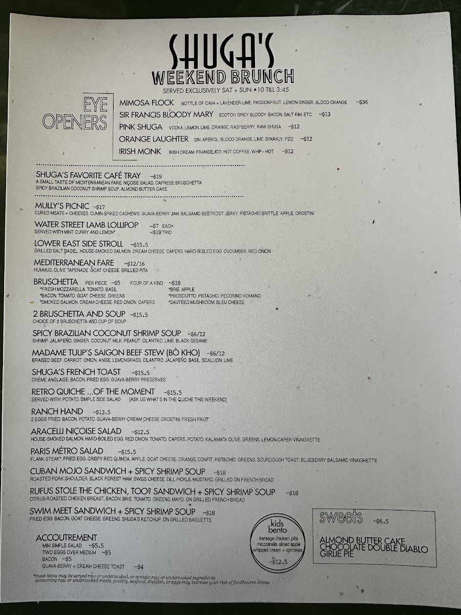 Shuga's Menu - Image 1